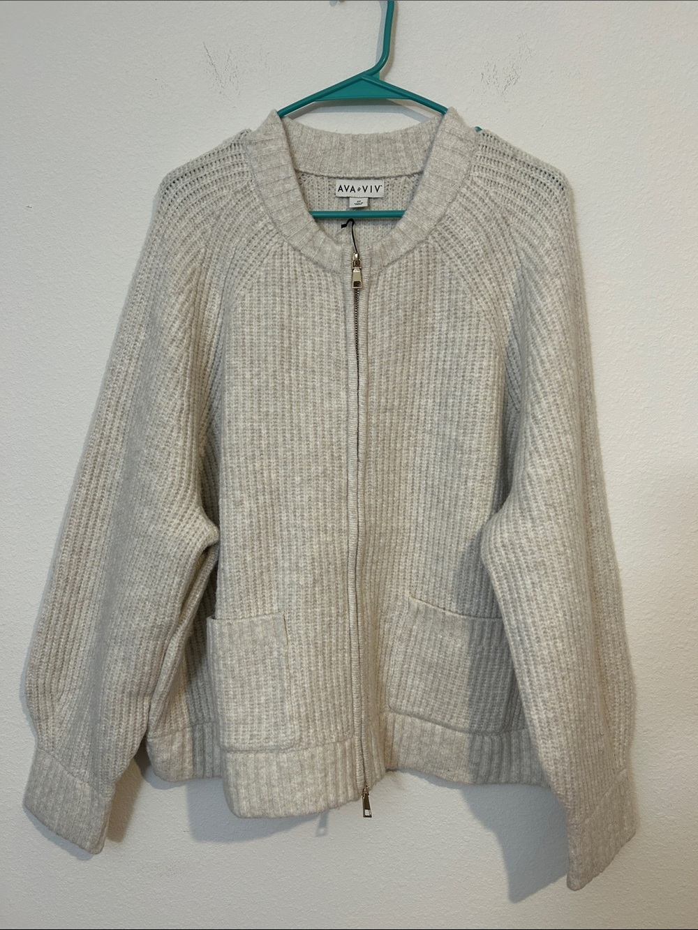 Ava & Viv Neutral Ribbed Zip Front Cardigan